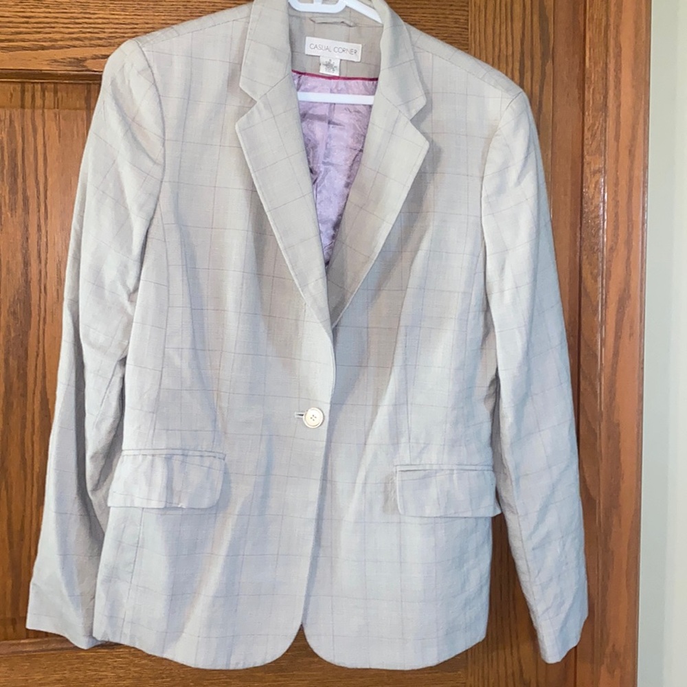 Casual Corner Size 10 Blazer Gray Pink Purple Plaid Size 10